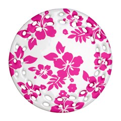 Hibiscus Pattern Pink Round Filigree Ornament (two Sides)