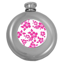 Hibiscus Pattern Pink Round Hip Flask (5 Oz)