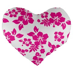 Hibiscus Pattern Pink Large 19  Premium Heart Shape Cushions by GrowBasket