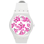 Hibiscus pattern pink Round Plastic Sport Watch (M) Front