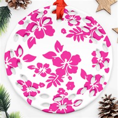 Hibiscus Pattern Pink Round Filigree Ornament (two Sides)