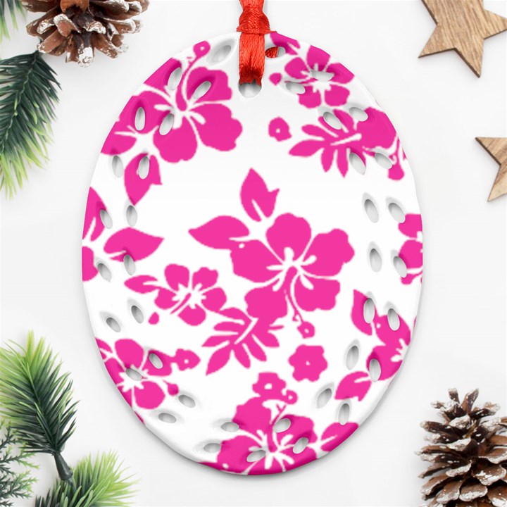 Hibiscus pattern pink Oval Filigree Ornament (Two Sides)