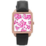 Hibiscus pattern pink Rose Gold Leather Watch  Front