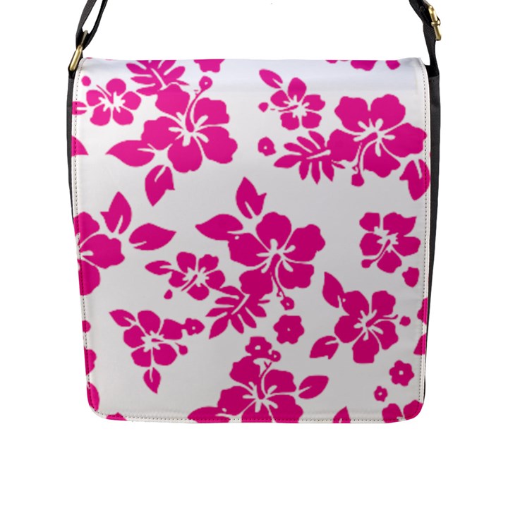 Hibiscus pattern pink Flap Closure Messenger Bag (L)