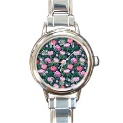 Delicate Watercolor Peony Round Italian Charm Watch by SychEva