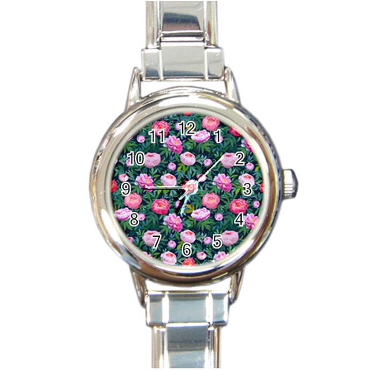 Delicate Watercolor Peony Round Italian Charm Watch