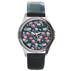 Delicate Watercolor Peony Round Metal Watch by SychEva