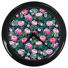 Delicate Watercolor Peony Wall Clock (black) by SychEva