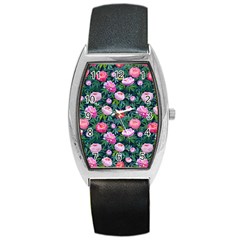 Delicate Watercolor Peony Barrel Style Metal Watch by SychEva