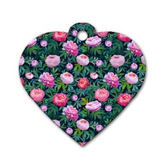 Delicate Watercolor Peony Dog Tag Heart (one Side) by SychEva