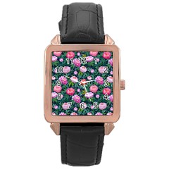 Delicate Watercolor Peony Rose Gold Leather Watch  by SychEva