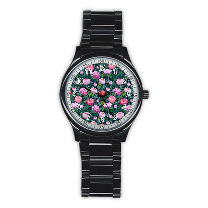 Delicate Watercolor Peony Stainless Steel Round Watch