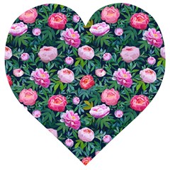 Delicate Watercolor Peony Wooden Puzzle Heart by SychEva