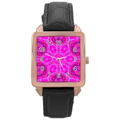 Purple Flower 2 Rose Gold Leather Watch 