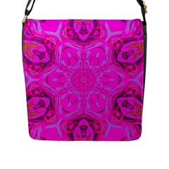 Purple Flower 2 Flap Closure Messenger Bag (L)