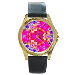 Pink Beauty Round Gold Metal Watch by LW323