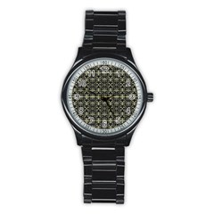 Geometric Textured Ethnic Pattern 1 Stainless Steel Round Watch by dflcprintsclothing