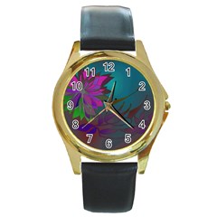 Evening Bloom Round Gold Metal Watch by LW323