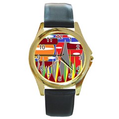 Forrest Sunset Round Gold Metal Watch