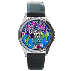 Exotic Flowers In Vase Round Metal Watch by LW323