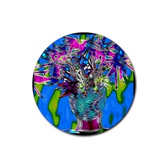 Exotic Flowers In Vase Rubber Round Coaster (4 Pack)  by LW323