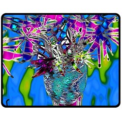 Exotic Flowers In Vase Fleece Blanket (medium)  by LW323