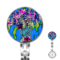 Exotic Flowers In Vase Stainless Steel Nurses Watch by LW323