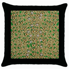 Florals In The Green Season In Perfect  Ornate Calm Harmony Throw Pillow Case (black) by pepitasart