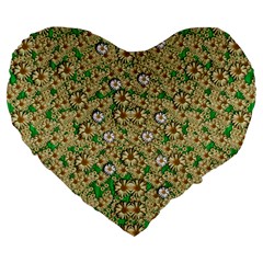 Florals In The Green Season In Perfect  Ornate Calm Harmony Large 19  Premium Flano Heart Shape Cushions by pepitasart