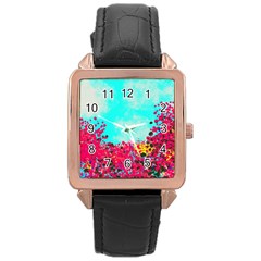 Flowers Rose Gold Leather Watch  by LW323