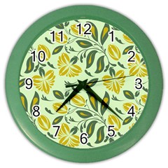 Folk Floral Pattern  Abstract Flowers Surface Design  Seamless Pattern Color Wall Clock by Eskimos