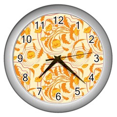 Folk floral pattern. Abstract flowers surface design. Seamless pattern Wall Clock (Silver)