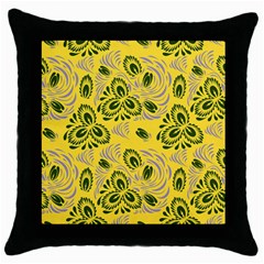 Folk Floral Pattern  Abstract Flowers Surface Design  Seamless Pattern Throw Pillow Case (black) by Eskimos