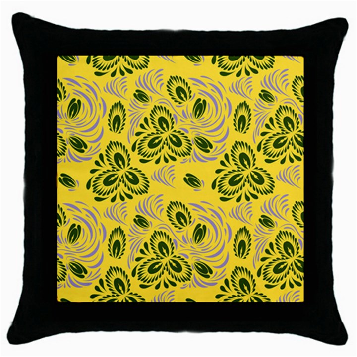 Folk floral pattern. Abstract flowers surface design. Seamless pattern Throw Pillow Case (Black)