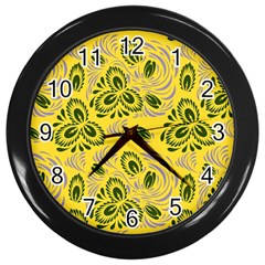 Folk Floral Pattern  Abstract Flowers Surface Design  Seamless Pattern Wall Clock (black) by Eskimos