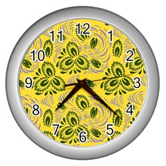 Folk Floral Pattern  Abstract Flowers Surface Design  Seamless Pattern Wall Clock (silver) by Eskimos