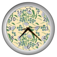 Folk Floral Pattern  Abstract Flowers Surface Design  Seamless Pattern Wall Clock (silver) by Eskimos