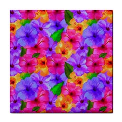 Watercolor Flowers  Multi-colored Bright Flowers Tile Coaster by SychEva