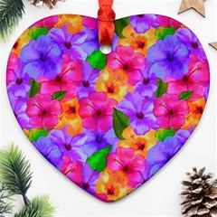 Watercolor Flowers  Multi-colored Bright Flowers Ornament (heart) by SychEva