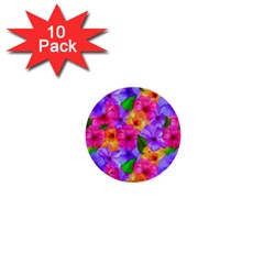 Watercolor Flowers  Multi-colored Bright Flowers 1  Mini Buttons (10 Pack)  by SychEva