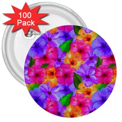 Watercolor Flowers  Multi-colored Bright Flowers 3  Buttons (100 Pack)  by SychEva