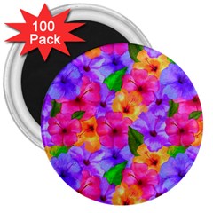 Watercolor Flowers  Multi-colored Bright Flowers 3  Magnets (100 Pack) by SychEva