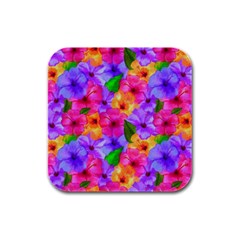 Watercolor Flowers  Multi-colored Bright Flowers Rubber Square Coaster (4 Pack)  by SychEva