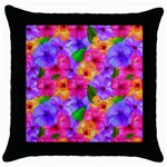 Watercolor Flowers  Multi-colored Bright Flowers Throw Pillow Case (Black) Front