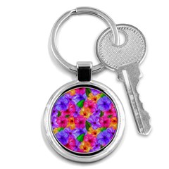 Watercolor Flowers  Multi-colored Bright Flowers Key Chain (round) by SychEva