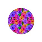 Watercolor Flowers  Multi-colored Bright Flowers Rubber Round Coaster (4 pack)  Front