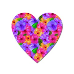 Watercolor Flowers  Multi-colored Bright Flowers Heart Magnet by SychEva