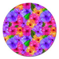 Watercolor Flowers  Multi-colored Bright Flowers Magnet 5  (round) by SychEva