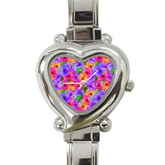 Watercolor Flowers  Multi-colored Bright Flowers Heart Italian Charm Watch by SychEva