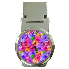 Watercolor Flowers  Multi-colored Bright Flowers Money Clip Watches by SychEva